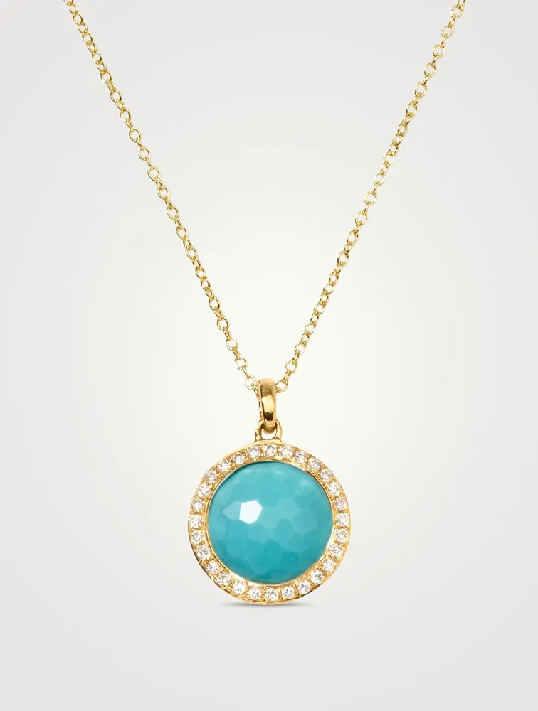 Small Lollipop 18K Gold Pendant Necklace With Diamonds With Turquoise And Diamonds