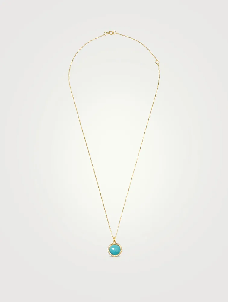 Small Lollipop 18K Gold Pendant Necklace With Diamonds With Turquoise And Diamonds