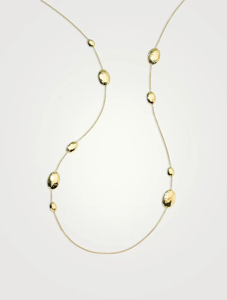 Long Classico 18K Gold Hammered Multi Station Layering Necklace