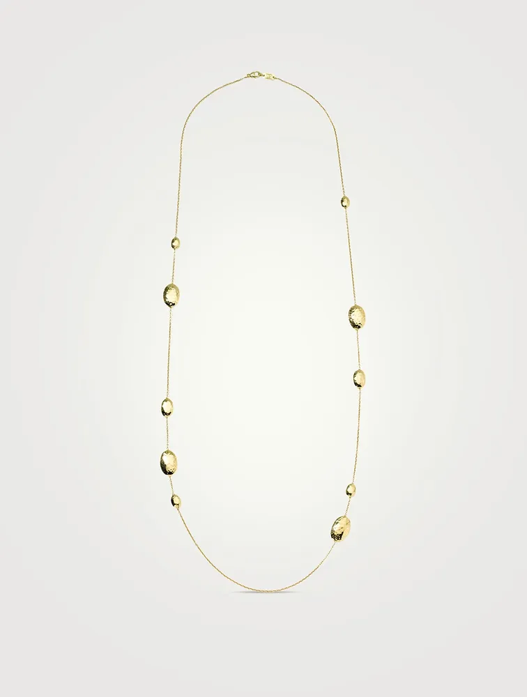 Long Classico 18K Gold Hammered Multi Station Layering Necklace