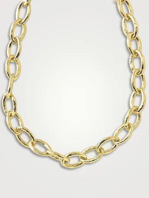Short Classico 18K Gold Hammered Bastille Mini Link Necklace