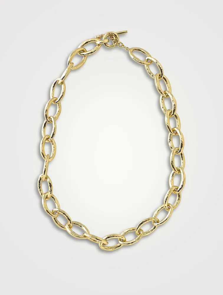 Short Classico 18K Gold Hammered Bastille Mini Link Necklace