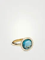 Small Classico 18K Gold Blue Topaz Ring With Diamonds
