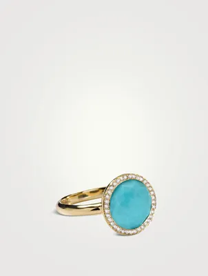Small Lollipop 18K Gold Turquoise Ring With Diamonds