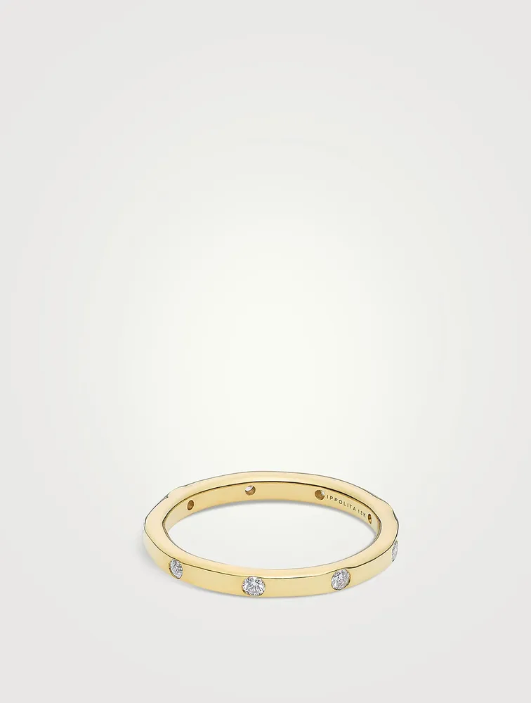 Stardust 18K Gold Thin Band Ring With Diamonds