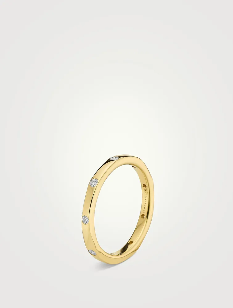 Stardust 18K Gold Thin Band Ring With Diamonds