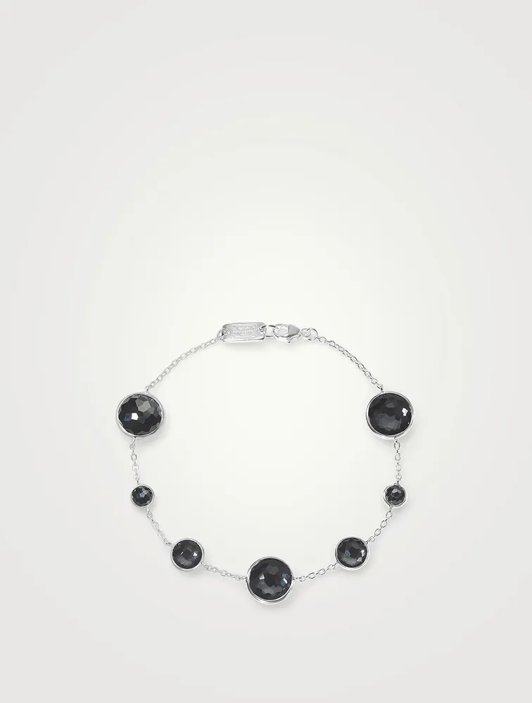 Lollipop Sterling Silver Seven-Stone Link Bracelet With Rock Crystal And Hematite