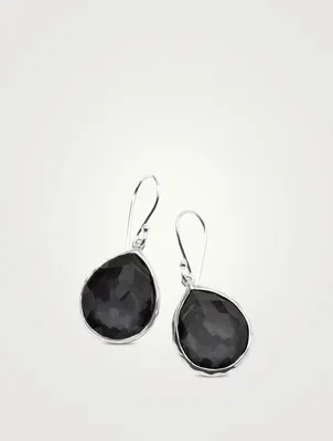 Mini Rock Candy Sterling Silver Teardrop Earrings With Rock Crystal And Hematite