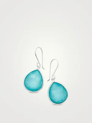 Rock Candy Sterling Silver Teardrop Earrings With Rock Crystal And Turquoise