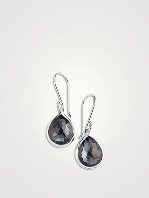 Teeny Rock Candy Sterling Silver Teardrop Earrings With Rock Crystal And Hematite
