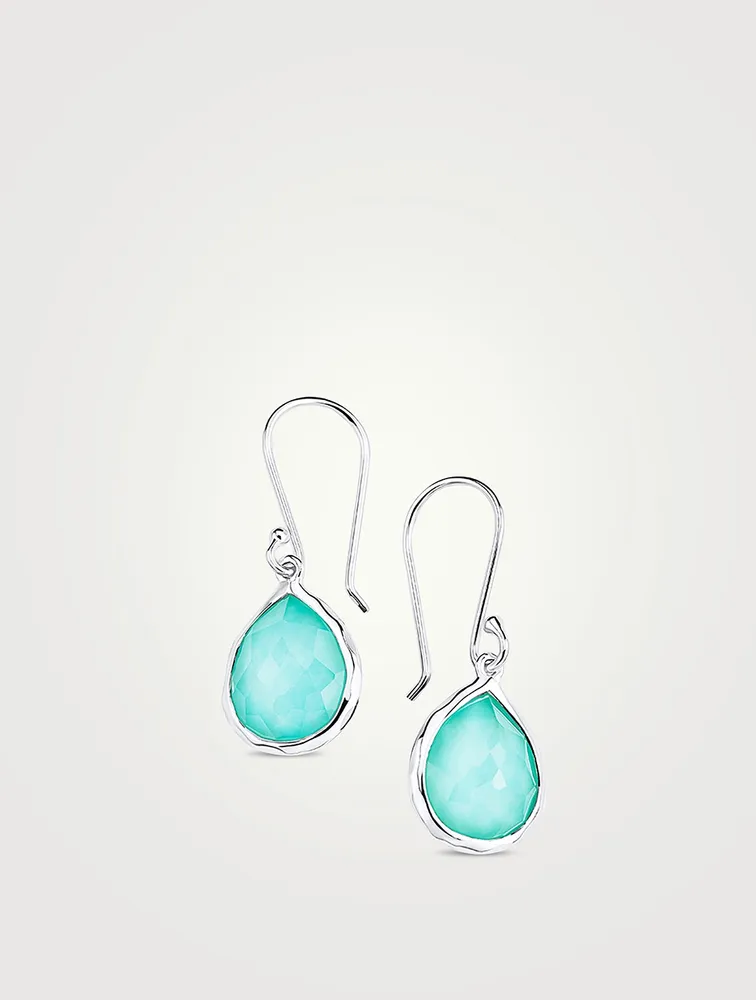 Mini Rock Candy Sterling Silver Teardrop Earrings With Clear Rock Crystal And Turquoise