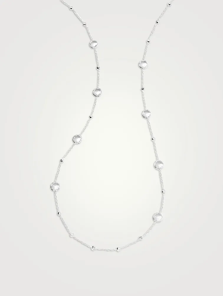 Lollipop Sterling Silver Multi Station Necklace With Clear Rock Crystal