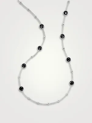 Lollipop Sterling Silver Ball And Stone Station Necklace With Rock Crystal And Hematite