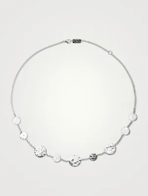 Classico Sterling Silver Crinkle Hammered Circle Station Necklace