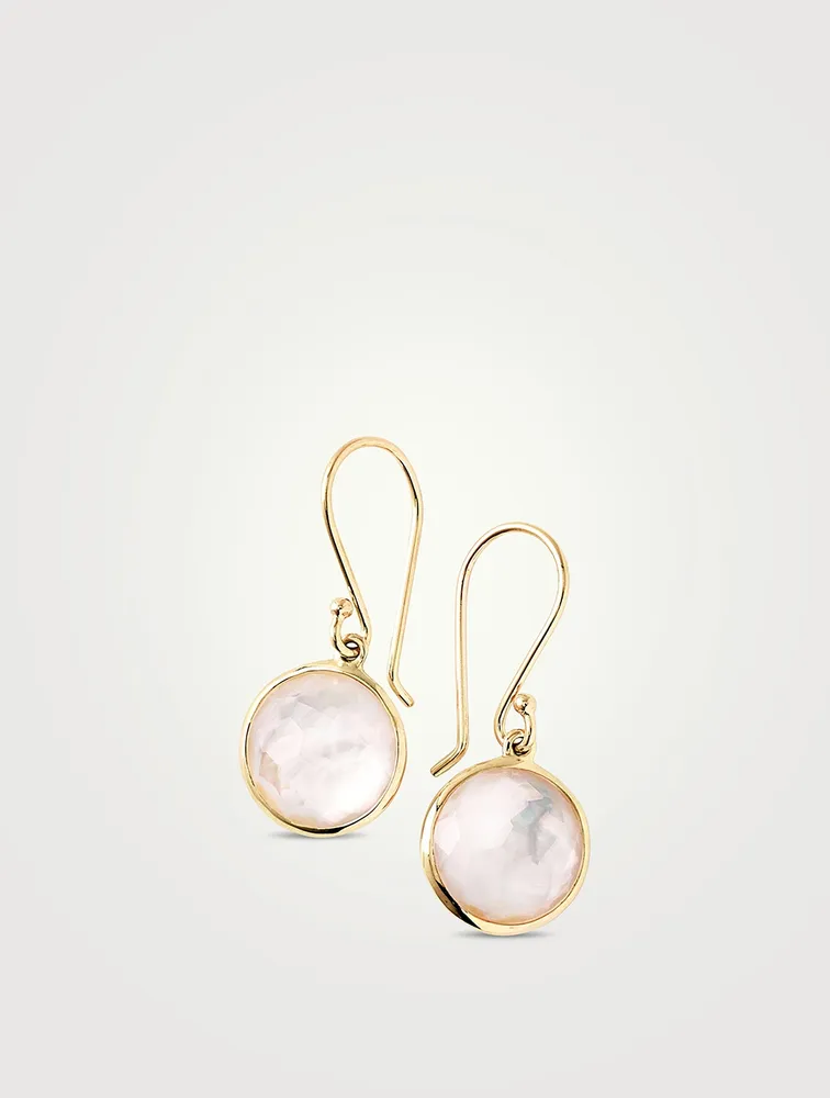 Small Lollipop 18K Gold Single Drop Earrings With Mother-Of-Pearl And Quartz