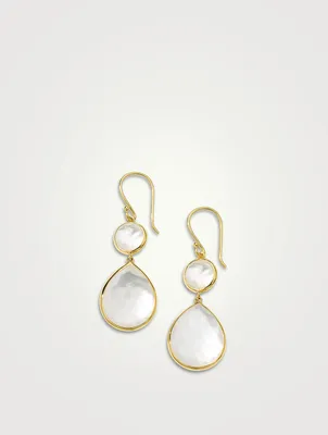 Rock Candy 18K Gold Snowman Teardrop Earrings With Rock Crystal And Mother-Of-Pearl