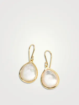 Small Rock Candy 18K Gold Single Stone Teardrop Earrings With Rock Crystal And Mother-Of-Pearl