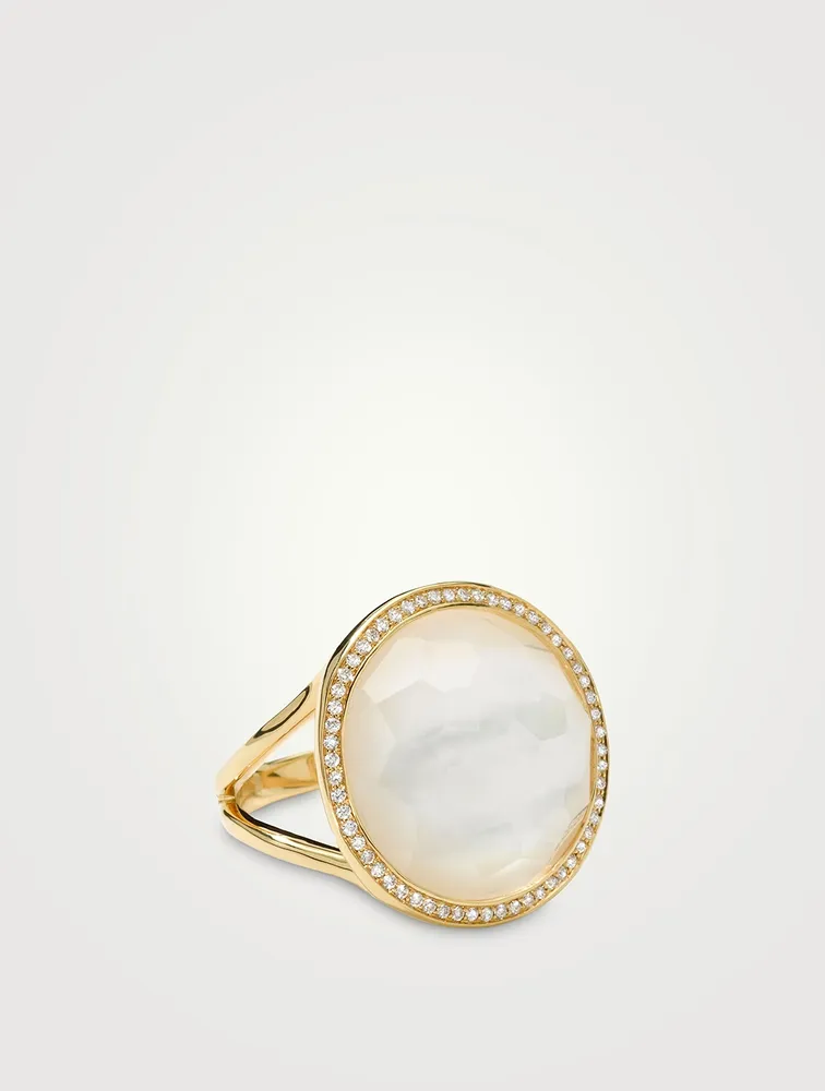 Lollipop 18K Gold Mother-Of-Pearl And Rock Crystal Ring With Diamonds