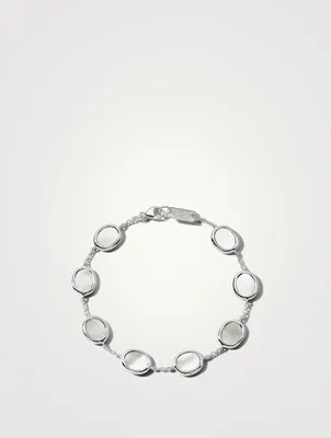 Mini Rock Candy Sterling Silver Oval Slice Chain Bracelet With Mother-of-Pearl