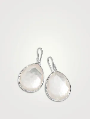 Large Rock Candy Sterling Silver Teardrop Earrings With Rock Crystal And Mother-Of-Pearl