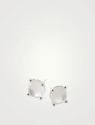 Rock Candy Sterling Silver Single Stone Stud Earrings With Rock Crystal And Mother-Of-Pearl