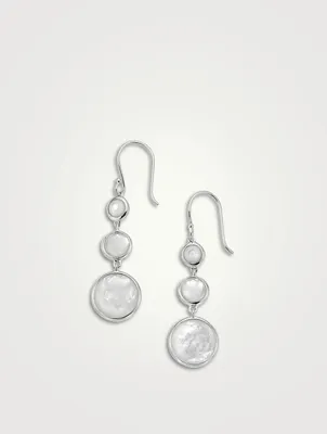 Lollitini Sterling Silver Three-Stone Drop Earrings With Rock Crystal And Mother-Of-Pearl
