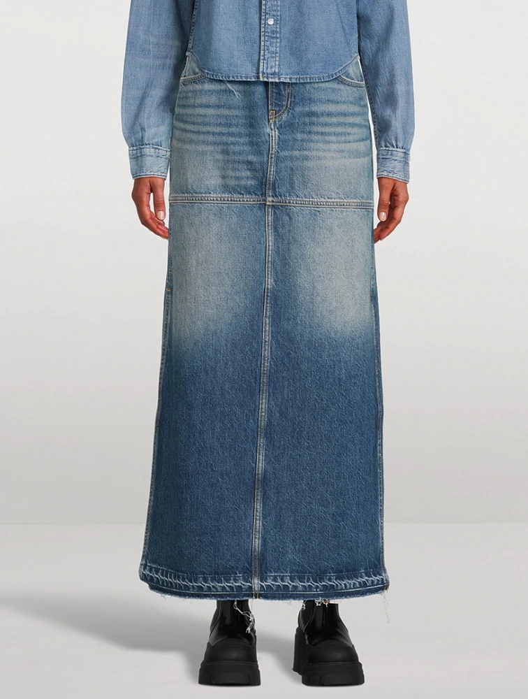 Mid-Rise Denim Maxi Skirt