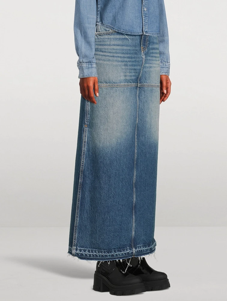 Mid-Rise Denim Maxi Skirt