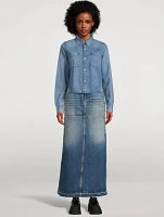 Mid-Rise Denim Maxi Skirt