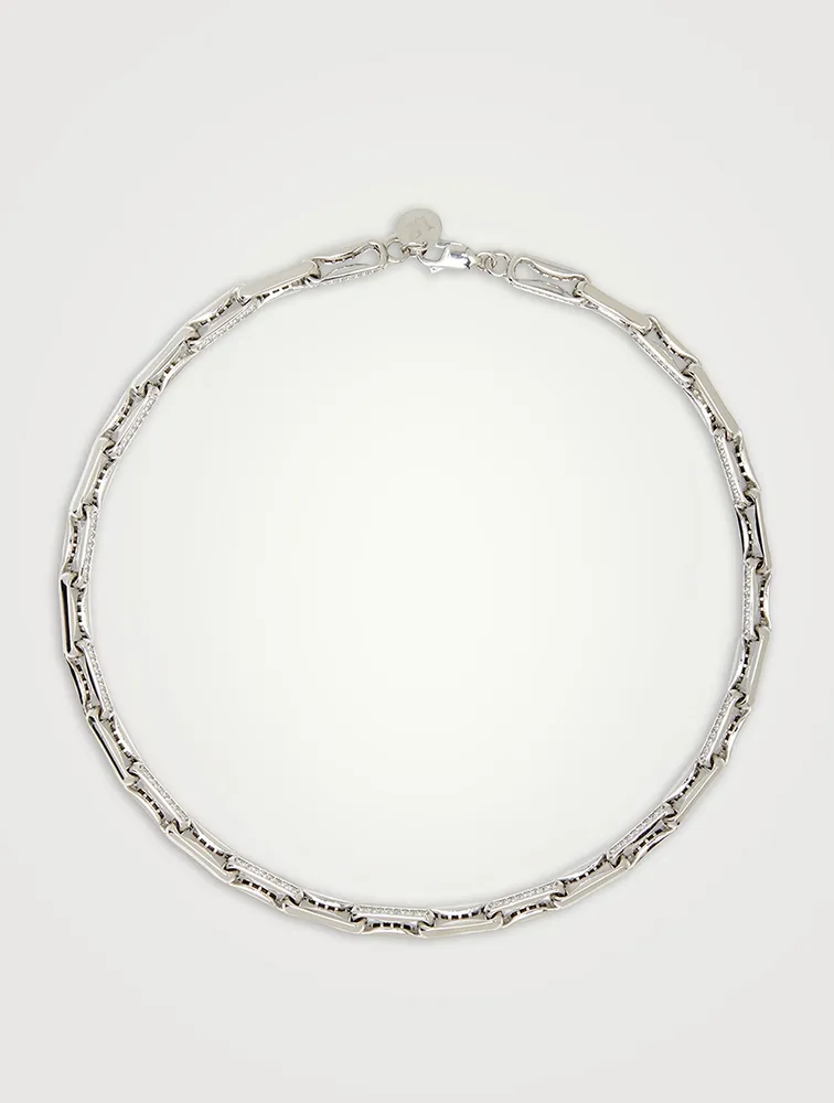 The Large Pavé Indented Paperclip Necklace