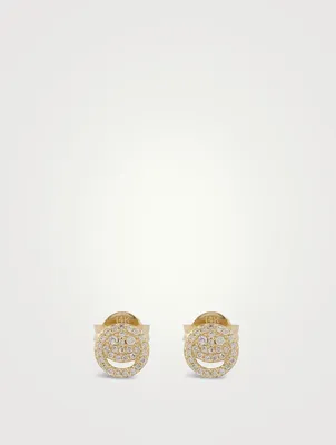 The 14K Gold Pavé Happy Face Stud Earrings With Diamonds