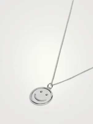 14K White Gold Happy Face Necklace