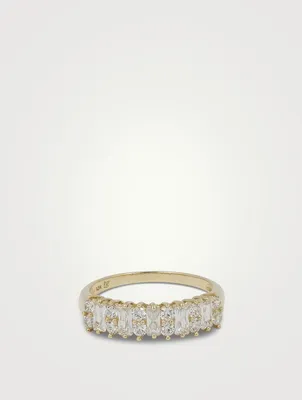 10K Gold Round And Emerald Cut Ring