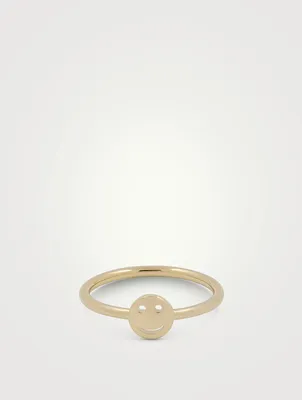 14K Gold Happy Face Stacker Ring