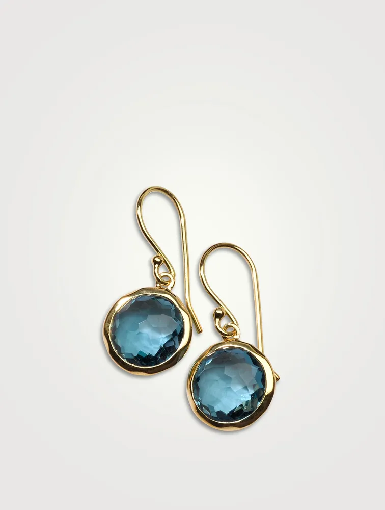 Small Lollipop 18K Gold Single Drop Earrings With London Blue Topaz