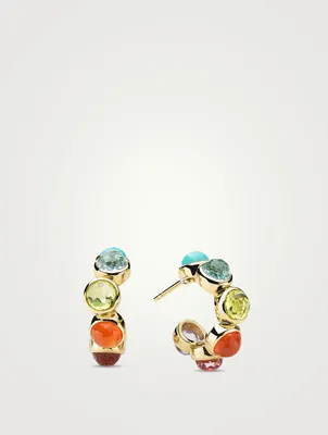 Mini Lollipop 18K Gold Bubble Hoop Earrings With Gemstones