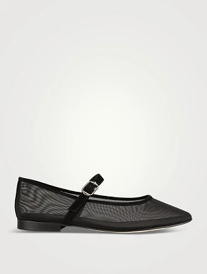Chasse Mesh And Suede Mary Jane Ballet Flats