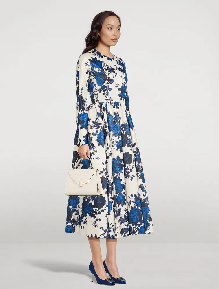 Annie Taffeta Faille Midi Dress Floral Print