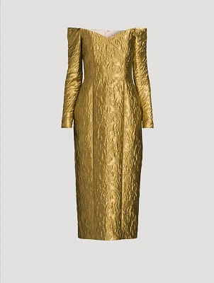 Burleigh Metallic Jacquard Off-The Shoulder Dress