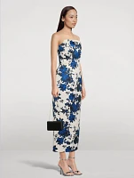 Yulie Strapless Taffeta Faille Dress Floral Print