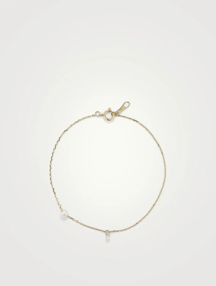 Sea Of Beauty 14K Gold Chain Bracelet With Pierced Diamond And Akoya Pearl