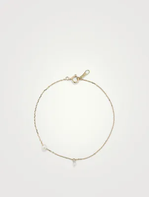 Sea Of Beauty 14K Gold Chain Bracelet With Pierced Diamond And Akoya Pearl