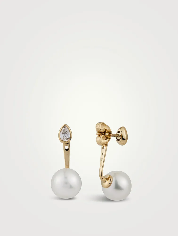 Sea Of Beauty 14K Gold Pearl And Diamond Ear Jacket Earrings