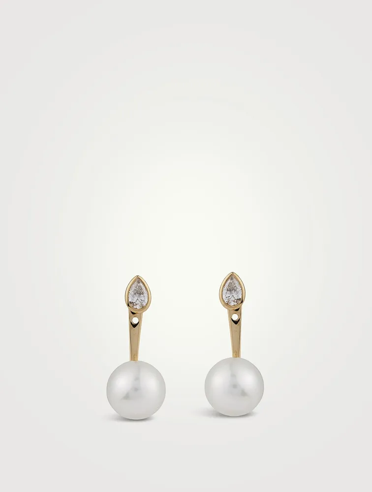 Sea Of Beauty 14K Gold Pearl And Diamond Ear Jacket Earrings