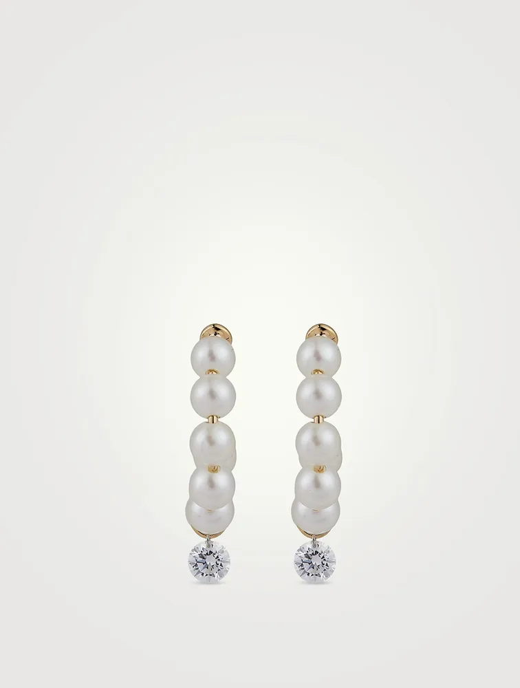 Small Sea Of Beauty 14K Gold Pearl Hoop Earrings With Diamonds