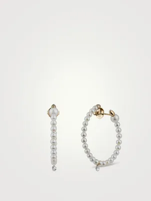 Large Sea Of Beauty 14K Gold Pearl Hoop Earrings With Diamonds