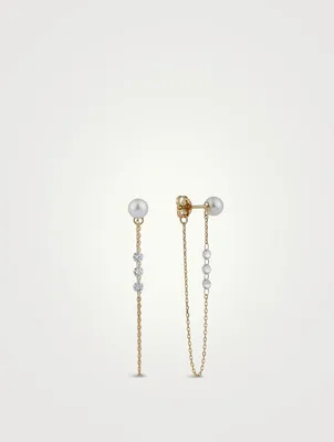 Sea Of Beauty 14K Gold Pierced Diamond And Pearl Chain Earrings