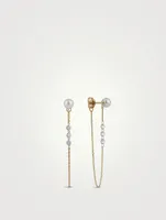 Sea Of Beauty 14K Gold Pierced Diamond And Pearl Chain Earrings