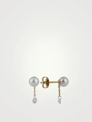 Sea Of Beauty 14K Gold Pearl Chain Stud Earrings With Diamonds