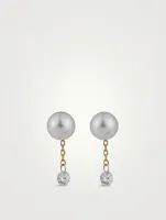 Sea Of Beauty 14K Gold Pearl Chain Stud Earrings With Diamonds